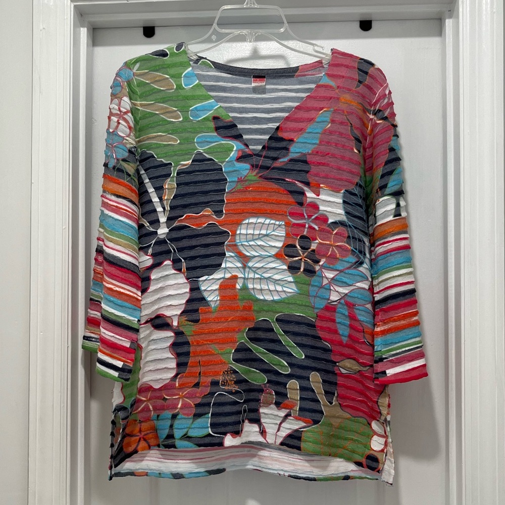 Women's Multicolor Floral Stripe Tunic Top